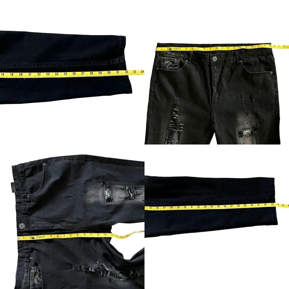 Waimea Skinny Fit Jeans Men 38 Black Distressed Ripped Patchwork‎ Grunge Rocker